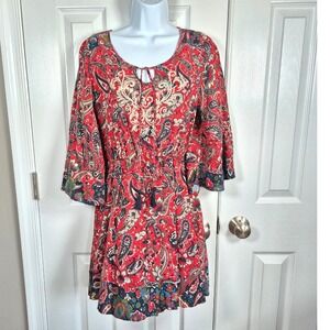 Flying Tomato red floral embroidered mini dress women's large